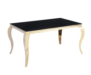 Table à Manger Baroque 6 à 8 Couverts 180x90 Cm Pieds Gold Plateau En Verre Noir