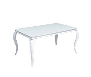 Table à Manger Baroque 4 à 6 Couverts Pieds Chrome Plateau En Verre 150x90 Cm Blanc