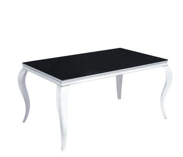 Table à Manger Baroque 6 à 8 Couverts Pieds Chrome Plateau En Verre 180x90 Cm Noir