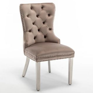 Lot De 2 Chaises Poignee Clouté En Velours Pied Chromé - Moka