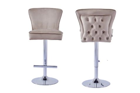 Lot De 2 Tabourets De Bar Gabrielle Chrome En Velours