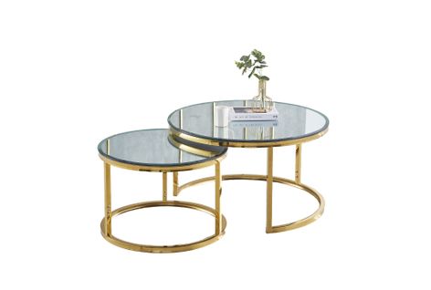 Lot De 2 Tables Basses Gigogne Arto Gold Et Plateau En Verre Miroir