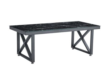Table Basse Levanto Plateau Verre Trempé Marbré Noir Structure Métal Noir 120x60x45cm