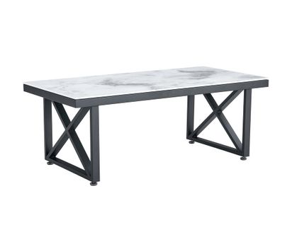 Table Basse Deluxe Levanto Structure Métal Noir Plateau En Verre 120x60 Cm - Marbré Beige