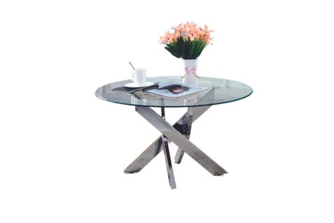 Table Basse Ronde Jessy Pieds Chrome Et Plateau En Verre Transparent 80 Cm