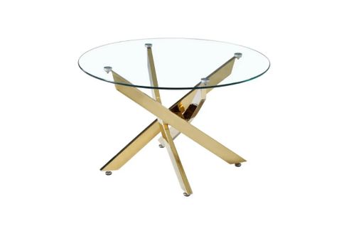 Table Basse Ronde Jessy Pieds Gold Et Plateau En Verre Transparent 80 Cm