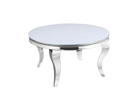 Table Basse Ronde Baroque Chrome Et Plateau En Verre De 80 Cm - Blanc