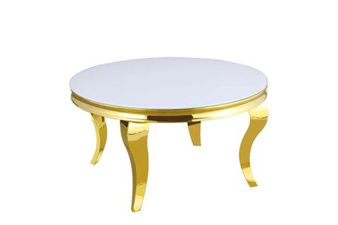 Table Basse Ronde Baroque Gold Et Plateau En Verre Blanc De 80 Cm