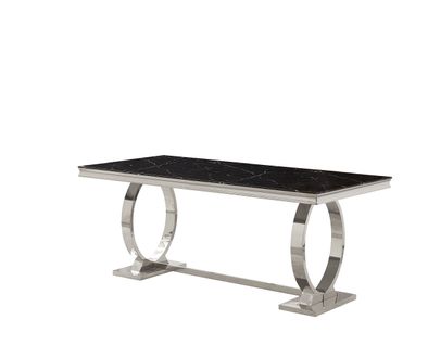 Table à Manger Rectangulaire Marbré Noir Chrome – 180x90x75 Cm - Omega
