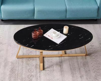 Table Basse Ovale Gamma Plateau Granite 120x60 Cm - Gold