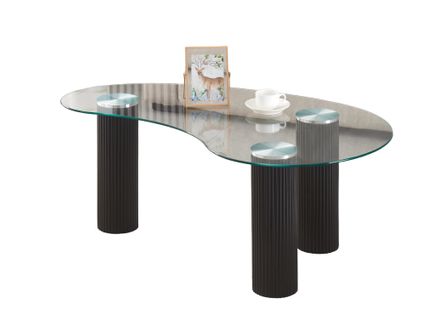 Table Basse Pylone Pieds Noirs et Verre Transparent 120x70x45 Cm