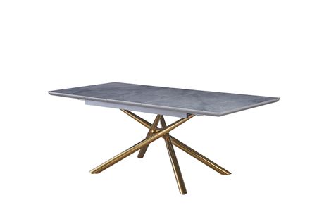 Table Extensible Zephir – Pied Gold et Céramique Marbre Gris – 160/200 Cm