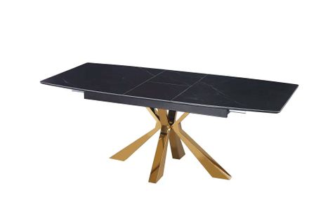 Table à Manger Extensible Gold - Plateau Céramique Marbré Noir -  Bianca