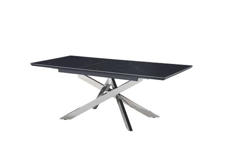 Table à Manger Extensible Céramique Effet Marbre Noir et Chrome – 160/200 Cm – Agathe