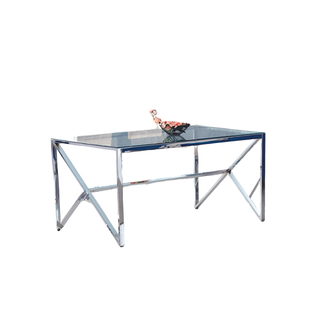 Table à Manger Majestique Chrome Plateau En Verre Trempé - Transparent