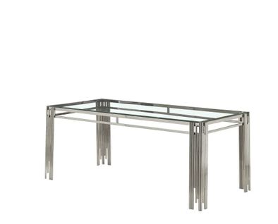 Table à Manger XXL Flute Chrome Plateau En Verre Marbré Transparent 180 Cm