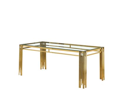 Table à Manger Rectangulaire Gold Plateau Verre Transparent - 150x90x75 Cm - Flute