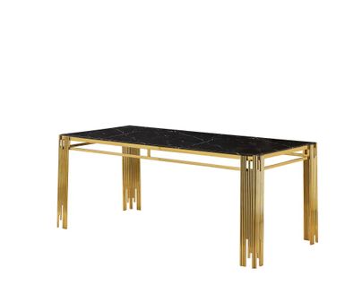 Table à Manger Rectangulaire Gold Plateau Effet Marbré Noir 180x90x75 Cm - Flute