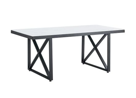 Table à Manger Design Verre Trempé Marbré Blanc et Métal Noir – 180×90 Cm