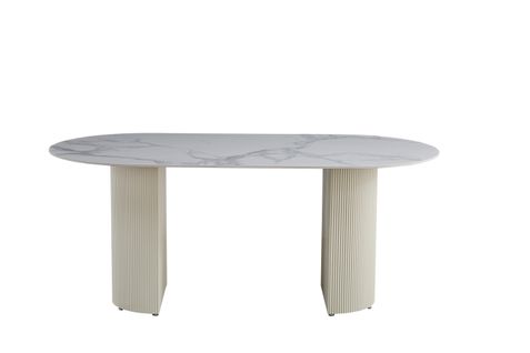 Table à Manger Anna Plateau En Céramique Marbré Blanc L 180 Cm