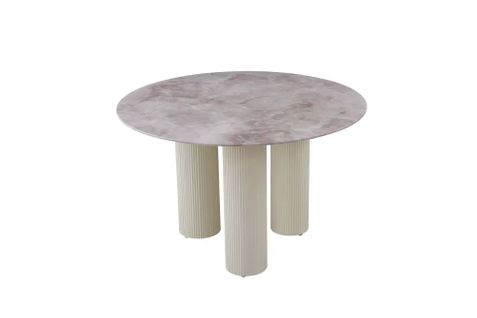 Table Repas Ronde Céramique Marbré Gris 120 Cm Pieds Beiges – Anais