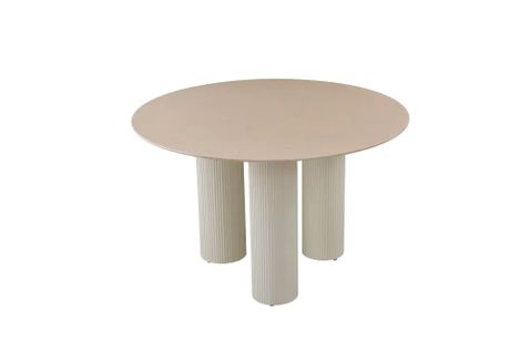 Table Repas Ronde Céramique Beige Brillant 120 Cm Pieds Beiges – Anais
