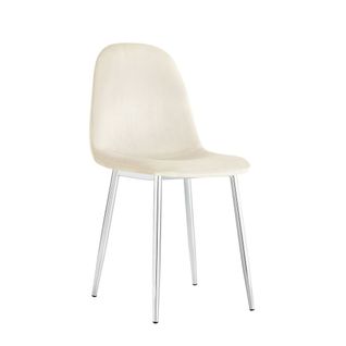 Lot De 6 Chaises Scandinave En Velours Pieds Chrome - Beige