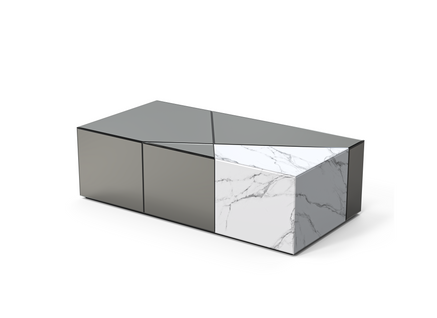 Table Basse Alpha – Miroir Gris et Marbre – 120x60x36 Cm