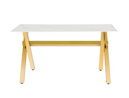 Table à Manger Ixe – 180x90 Cm – Pied Gold XXL et Verre Trempé