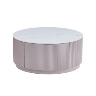 Table Basse Bari – Bois Gris et Marbre Blanc – 80x45 Cm Avec Tiroir