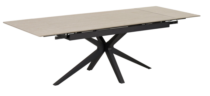 Table Repas Extensible Céramique Travertin Mat – Métal Noir – 160/240x90x76 Cm- Tonia