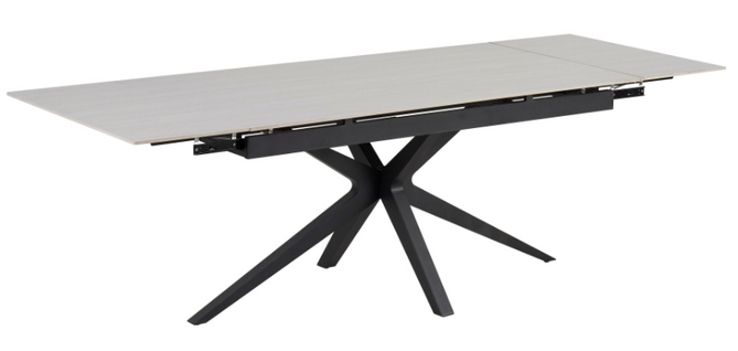 Table Repas Extensible Céramique Travertin Blanc – Métal Noir – 160/240x90x76 Cm - Tonia
