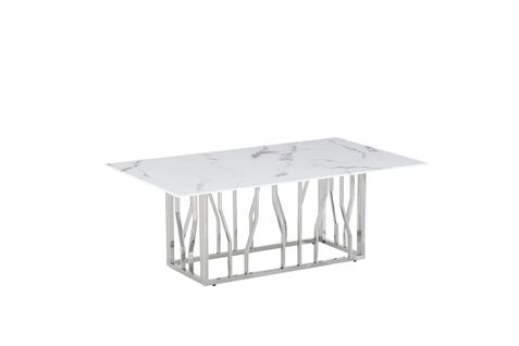 Table Basse Portofino – Chrome et Marbre Blanc – 120x70x45 Cm