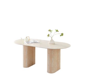 Table à Manger Céramique Effet Travertin 160x90 Cm Pied Beige – Roxy