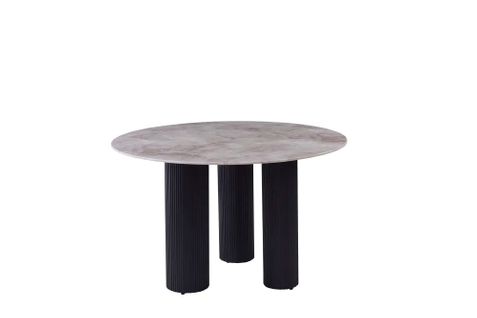 Table Repas Ronde Céramique Marbré Gris 120 Cm Pieds Noirs – Anais