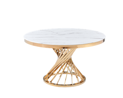 Table à Manger Ronde Nautilus En Verre Marbre Blanc - Gold