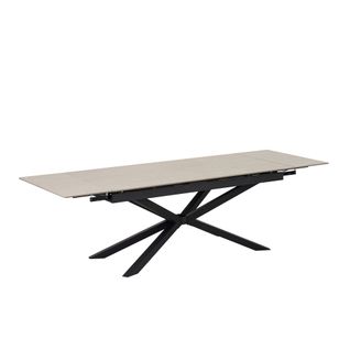 Table à Manger Extensible Nana – Céramique Travertin et Pied Métal Noir – 180 à 260 Cm