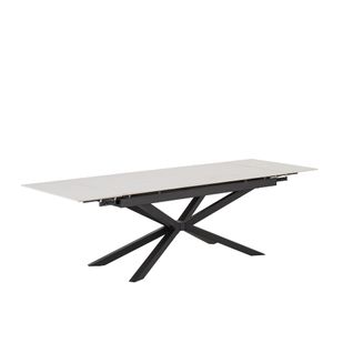 Table à Manger Extensible Nana – Céramique Travertin et Pied Métal Noir – 180 à 260 Cm
