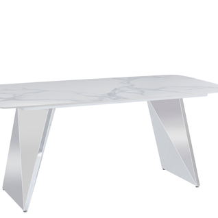 Table à Manger Graffi – 180x90 Cm – Chrome et Céramique Marbre Blanc