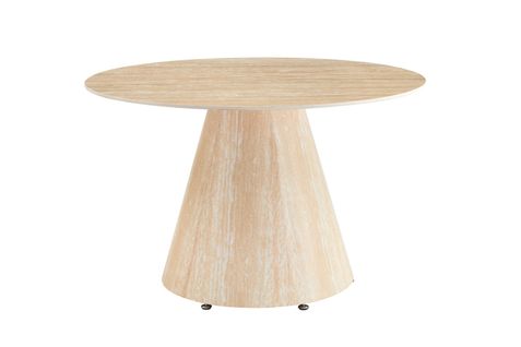 Table à Manger Rosalia – Ronde 120 Cm – Céramique et Pied Effet Travertin