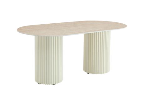 Table à Manger Céramique Travertin 180x90 Cm Pieds Beiges – Keysha