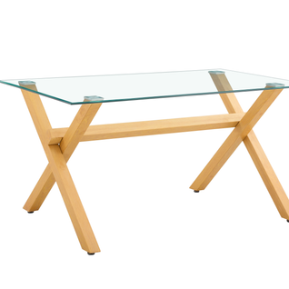 Table à Manger Ixe – 180x90 Cm – Bois XXL et Plateau Verre Transparent
