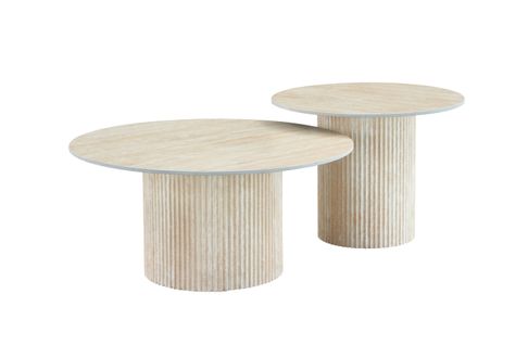 Duo De Tables Basses Gigognes Mina Effet Travertin et Plateau Céramique – 60x45 / 80x38 Cm