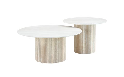 Duo De Tables Basses Gigognes Mina Effet Travertin et Plateau Céramique – 60x45 / 80x38 Cm