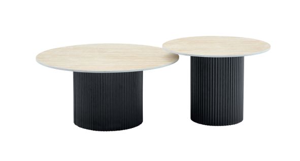 Duo De Tables Basses Gigognes Mina Pieds Noirs 60x45 / 80x38 Cm - Travertin