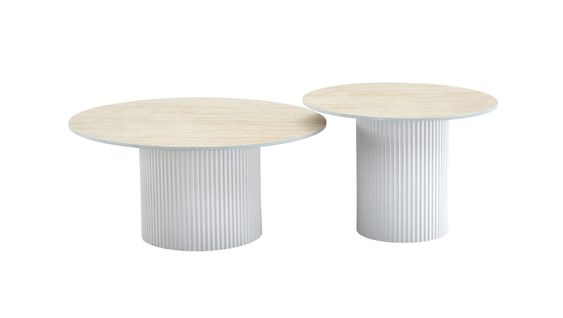 Duo De Tables Basses Gigognes Mina Pieds Blancs 60x45 / 80x38 Cm - Travertin