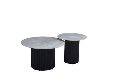 Tables Basses Gigognes Polpo – Céramique Effet Marbre et Métal – 70x70x38 + 50x50x45 Cm Marbré Blanc