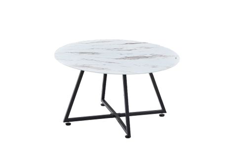 Table Basse Ronde Heloise Métal Noir Plateau Céramique Effet Marbre Blanc D80xh45cm