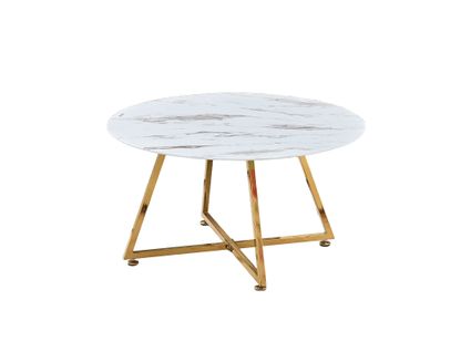Table Basse Heloise Gold Et Plateau En Verre 80x45 Cm - Marbré Blanc
