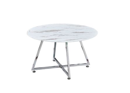 Table Basse Heloise Chrome Et Plateau En Verre 80x45 Cm - Marbré Blanc
